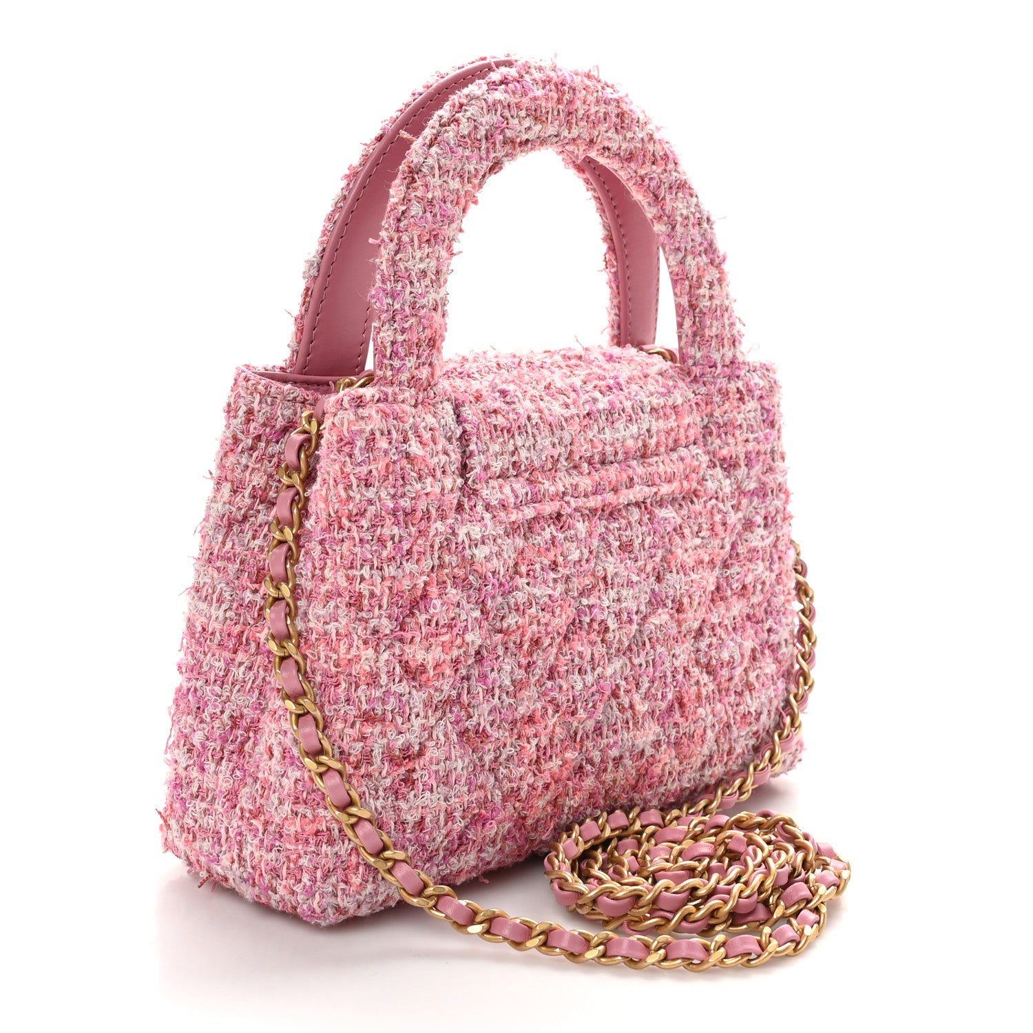 Chanel Tweed Quilted Nano Kelly Shopper Pink 3 of 10