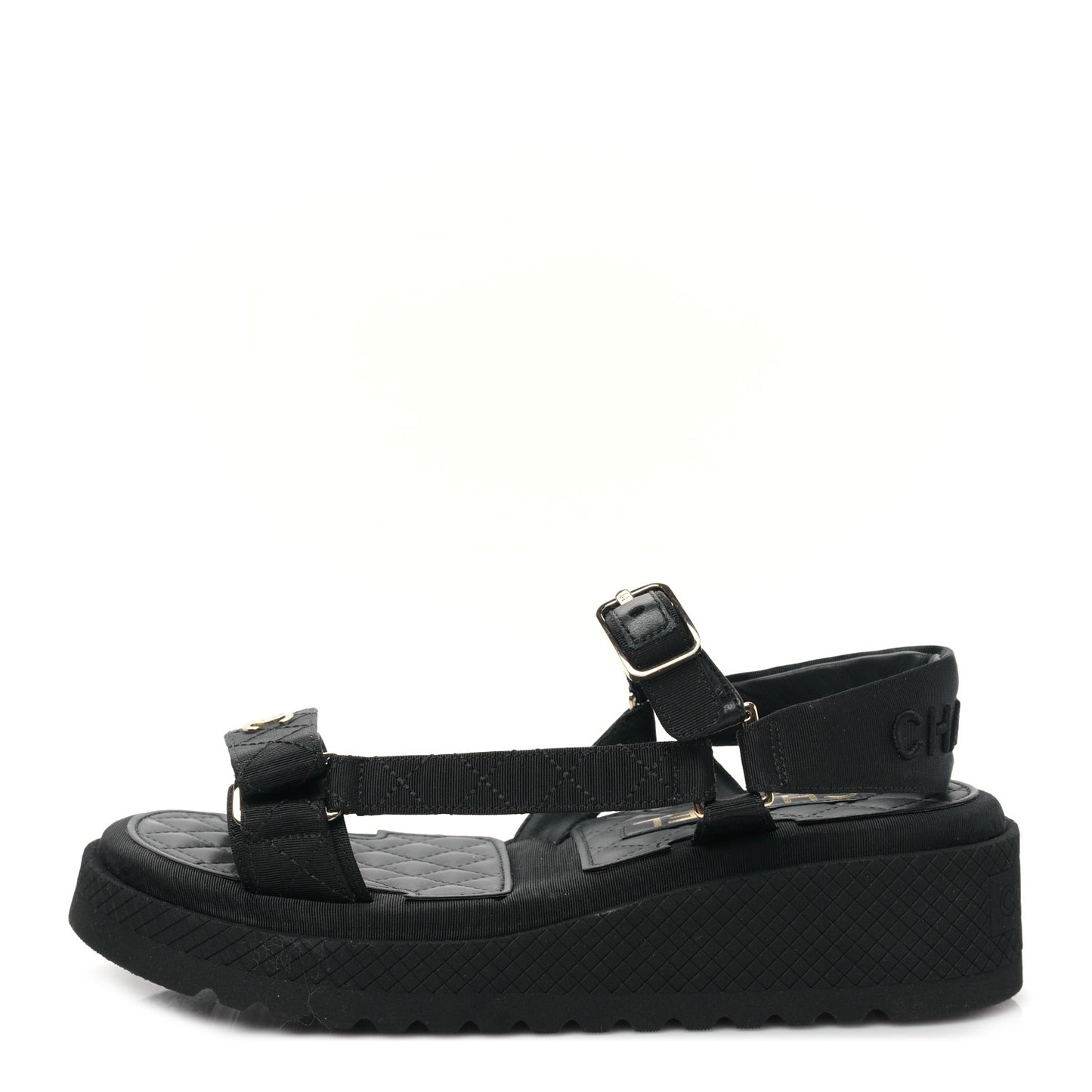 Grosgrain CC Platform Sandals 37 Black