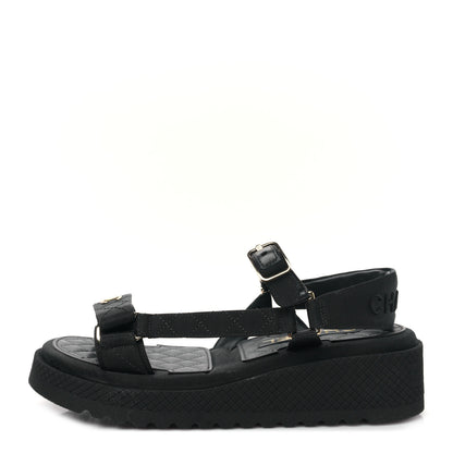 Chanel Grosgrain CC Platform Sandals 37 Black 1 of 9