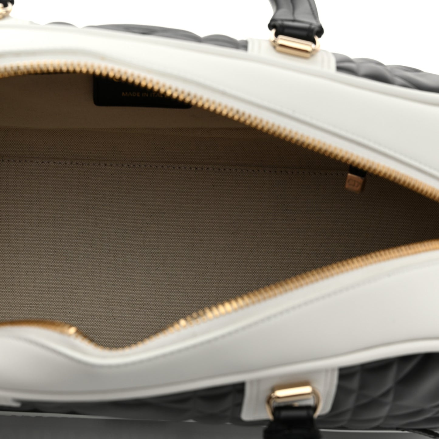 Lambskin Cannage Medium Dior Vibe Zip Bowling Bag Black White