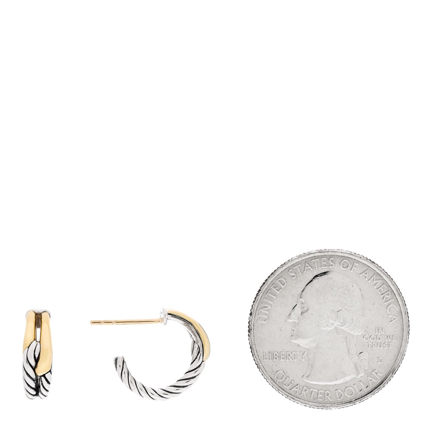 David Yurman Sterling Silver 18K Yellow Gold 15mm Labyrinth Hoop Earrings 2 of 5