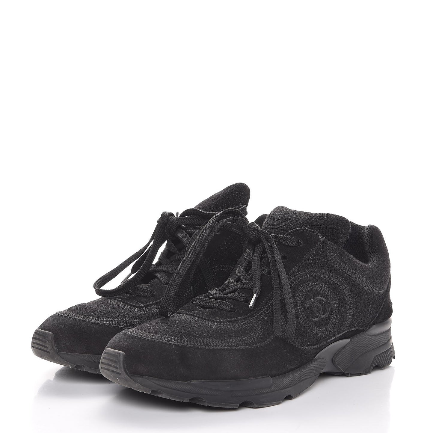 Suede Calfskin CC Sneakers 36.5 Black