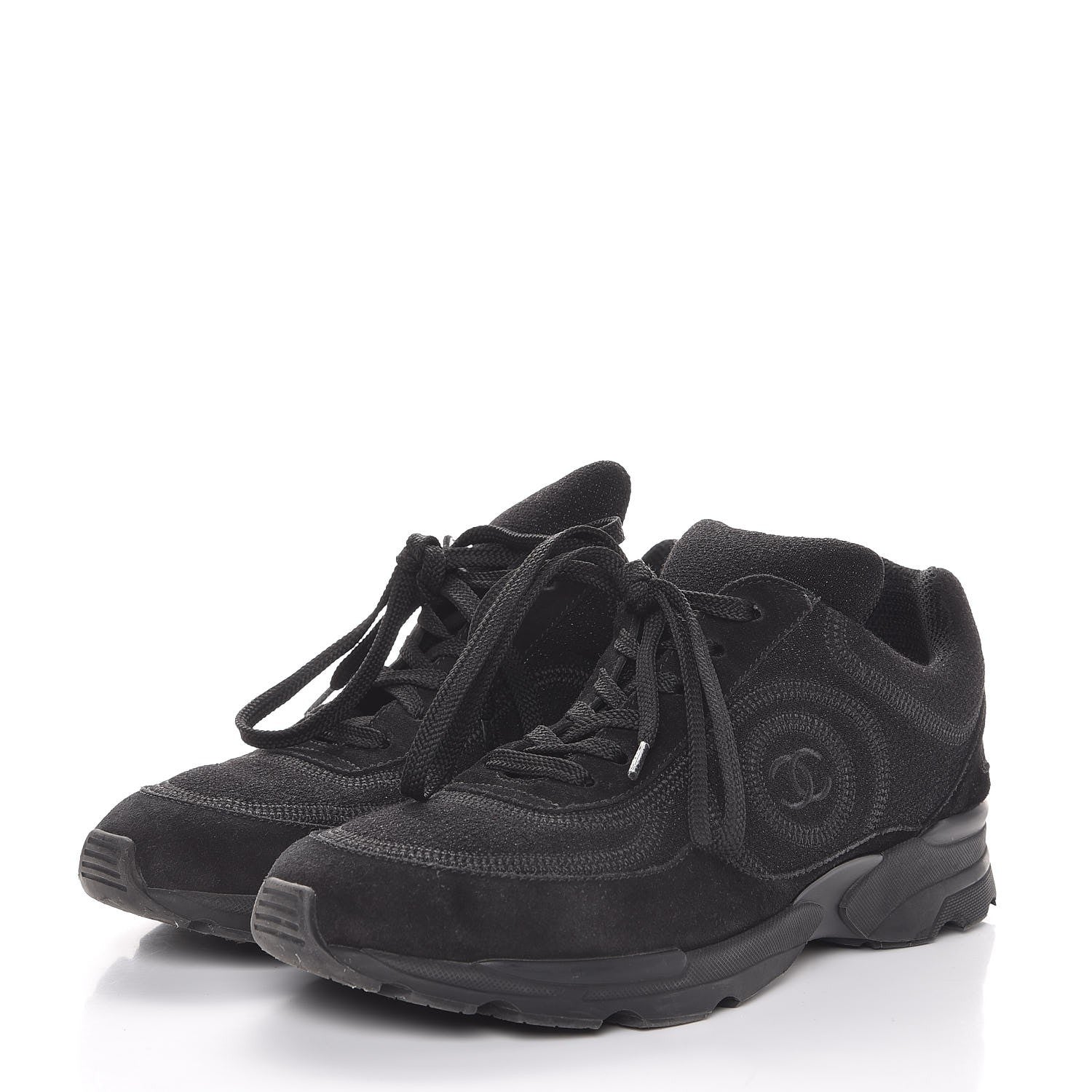 Chanel Suede Calfskin CC Sneakers 36.5 Black 3 of 10