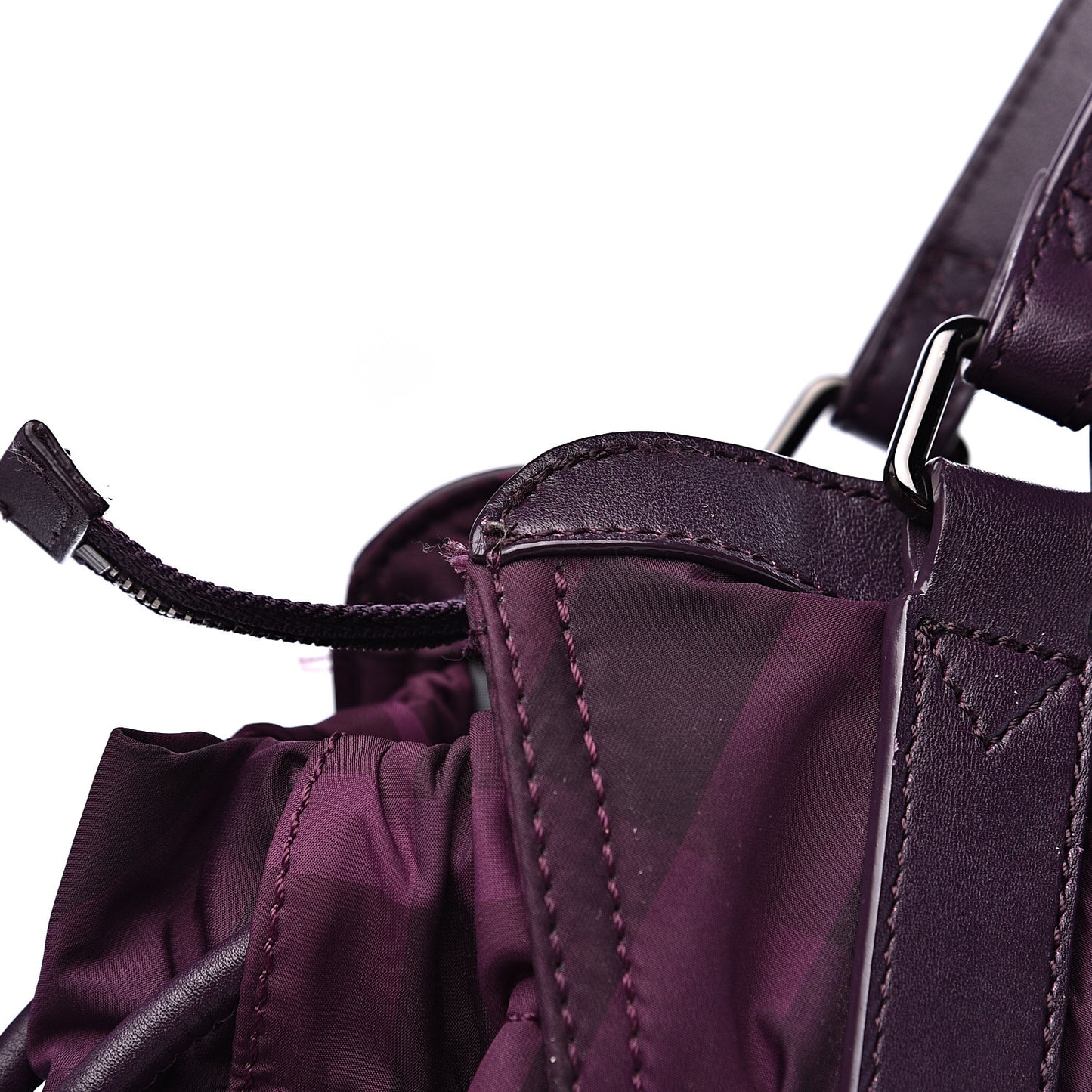 Nylon Check Small Buckleigh Packable Tote Purple