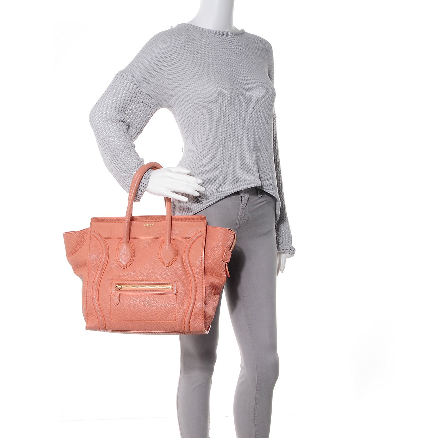 Pebbled Leather Mini Luggage Peach