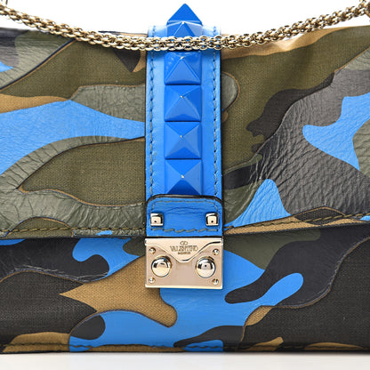 Valentino Garavani Nappa Canvas Camouflage Medium Glam Lock Rockstud Flap Blue Fluo 18 of 18