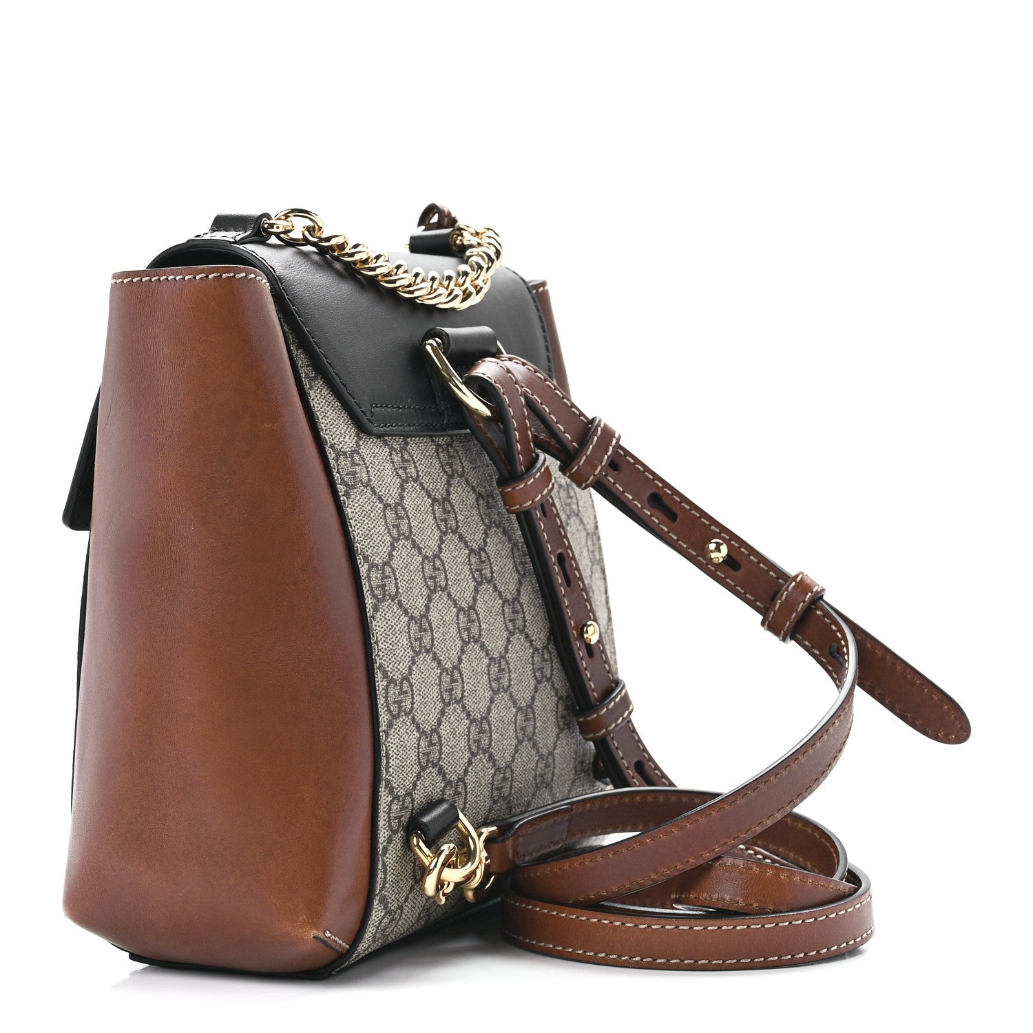 Gucci GG Supreme Monogram Calfskin Padlock Backpack Beige Cuir Black 3 of 12