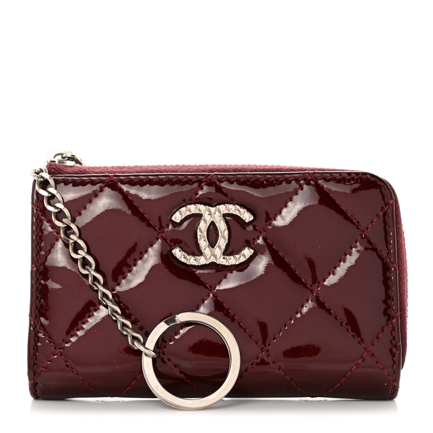 Patent Quilted Brilliant Key Holder Case Light Burgundy