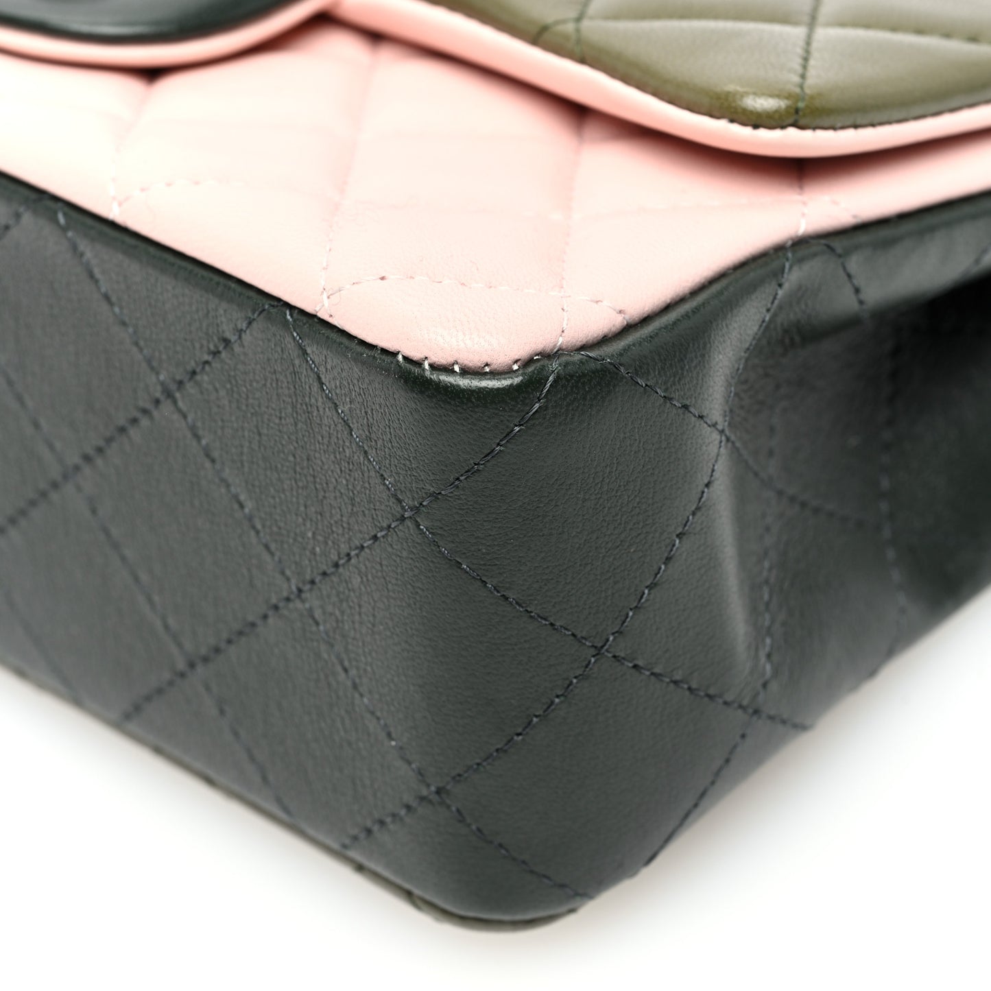 Lambskin Quilted Tri-Color Mini Rectangular Flap Green Pink