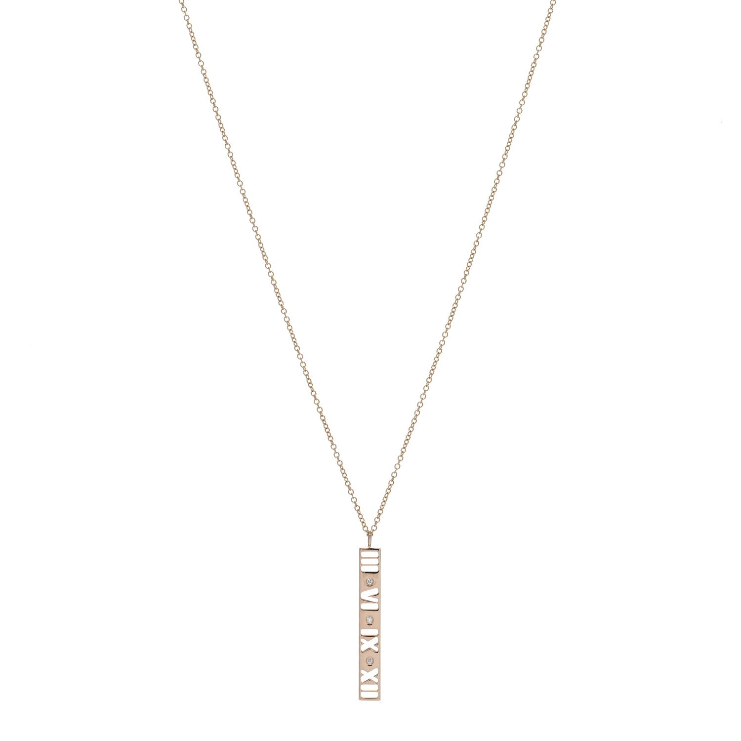 Tiffany 18K Rose Gold Diamond Atlas Bar Pendant Necklace 1 of 4