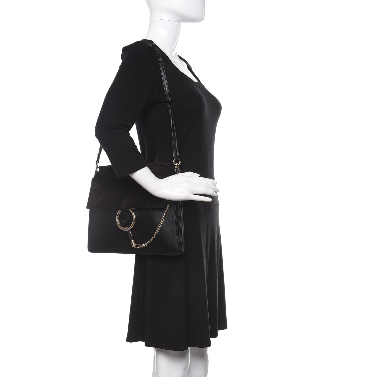 Chloe Suede Calfskin Medium Faye Shoulder Bag Black 2 of 10