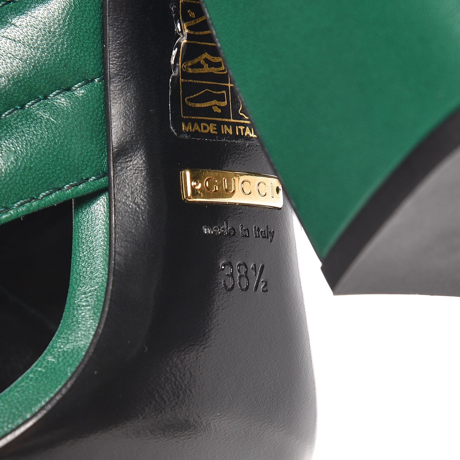 Gucci Malaga Kid Webby Crossover High Heel Slide Sandals 38.5 Emerald 9 of 10