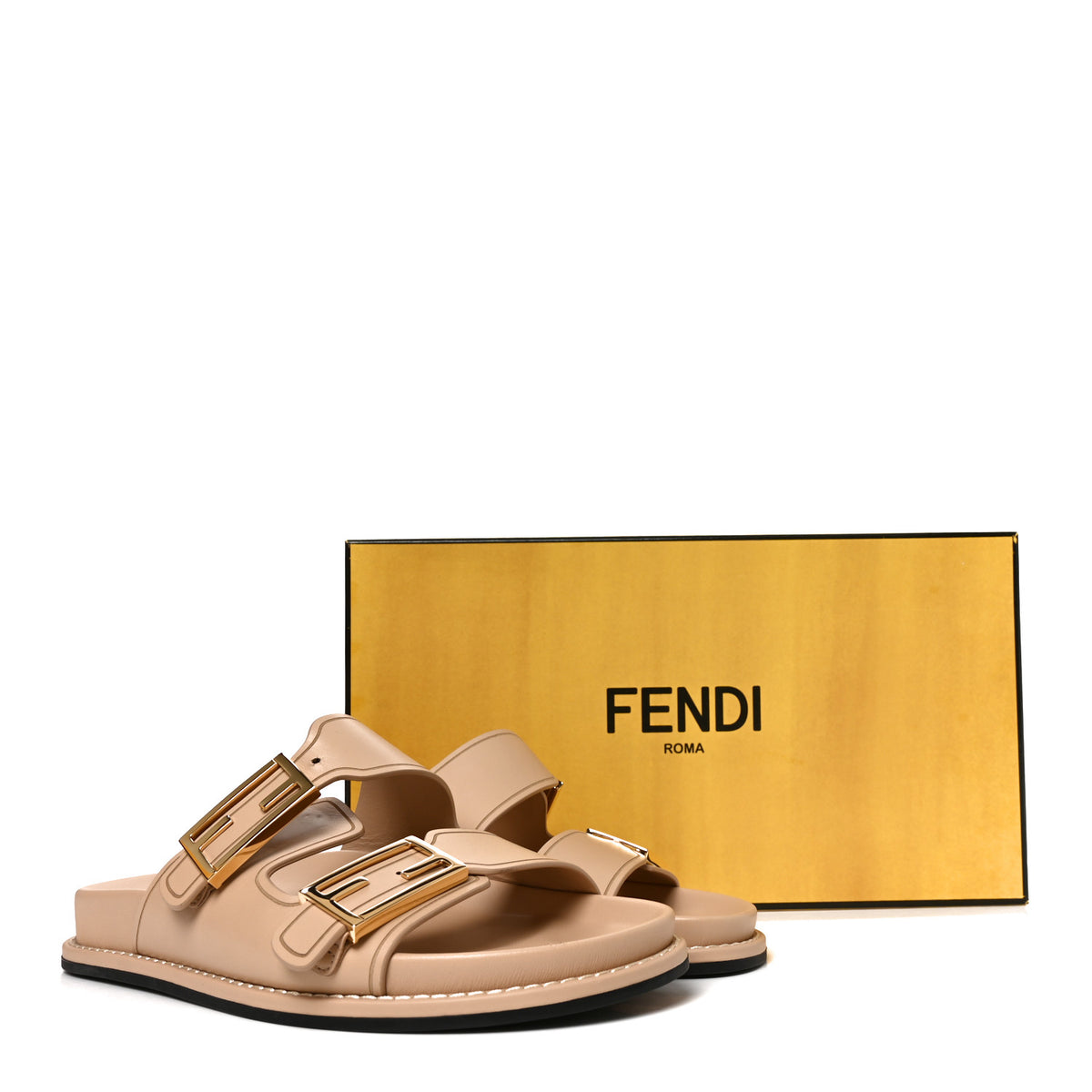 Fendi Vitello Fendi Feel Buckled Slide Sandals 38 Buff 8 of 8