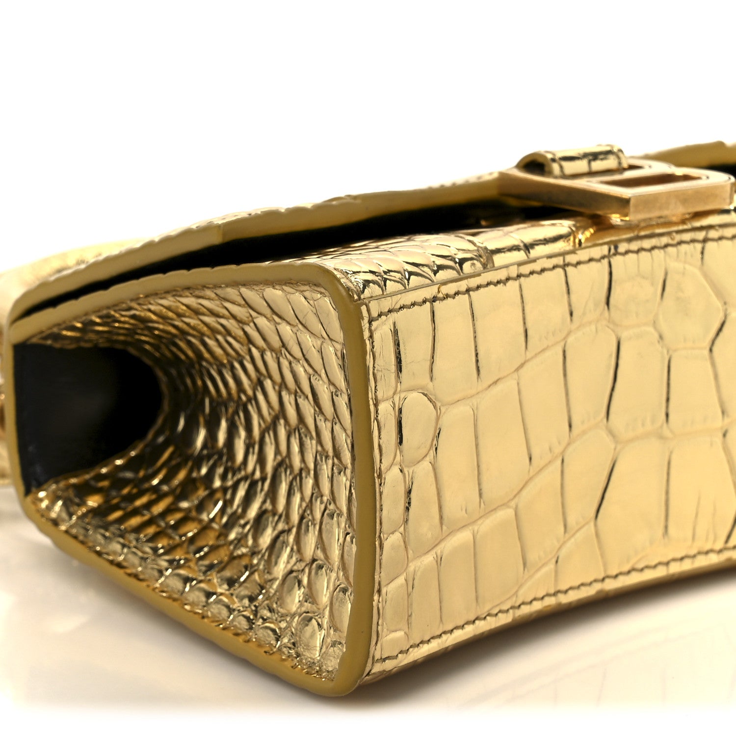 Balenciaga Metallic Calfskin Crocodile Embossed Hourglass Top Handle Bag XS Gold Gold 10 of 11