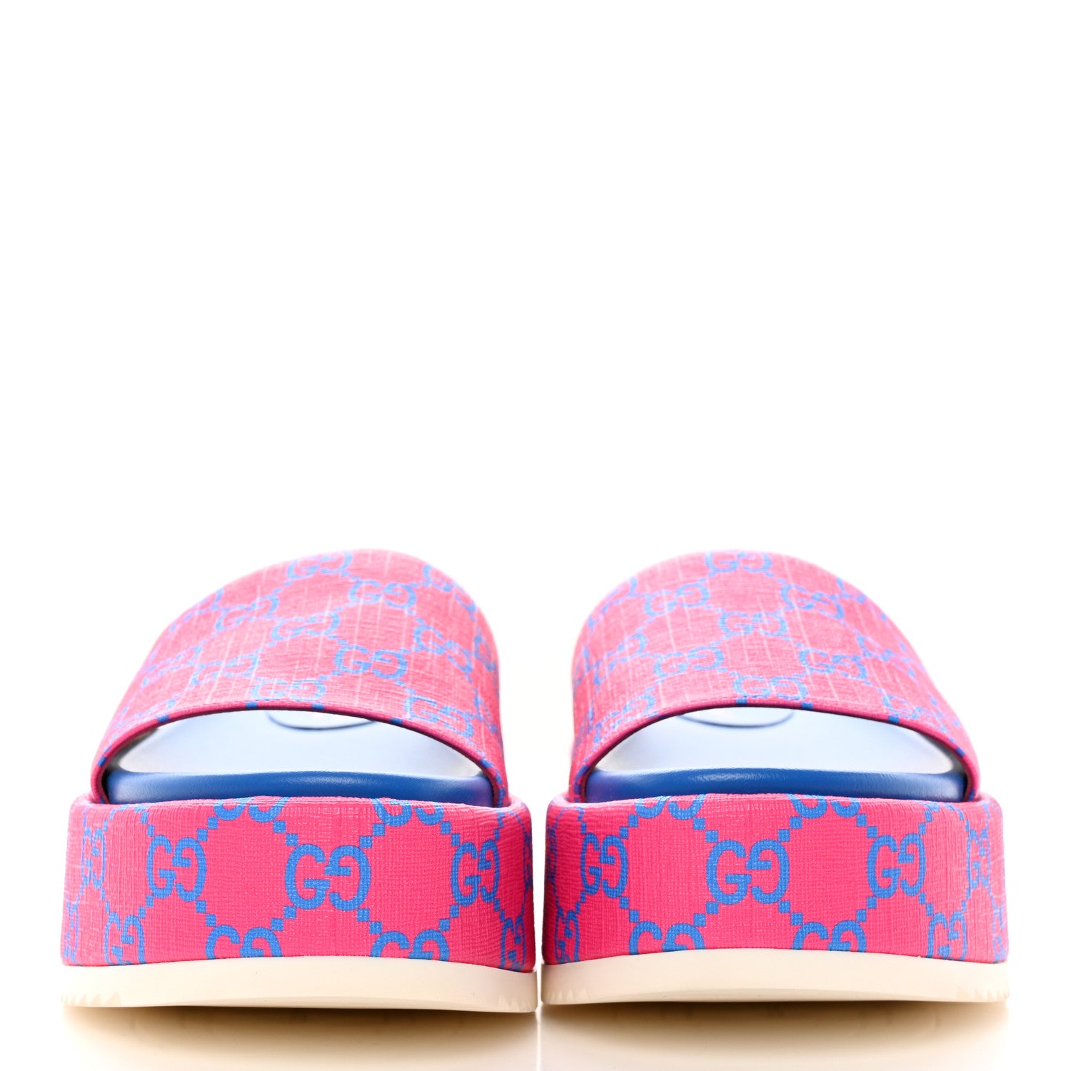 Gucci GG Supreme Joy Monogram Angelina Platform Slide Sandals 35 Fuxia Blue 2 of 12