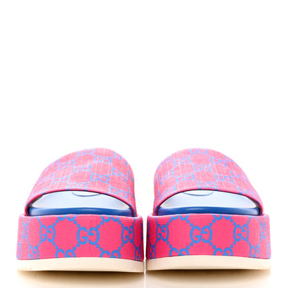 Gucci GG Supreme Joy Monogram Angelina Platform Slide Sandals 35 Fuxia Blue 2 of 12
