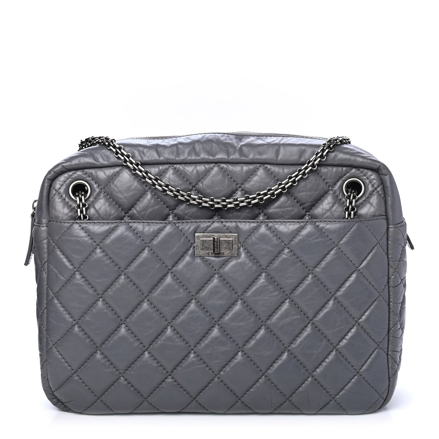 Aged Calfskin Quilted Large Reissue Camera Case Grey