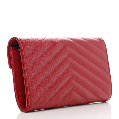 Saint Laurent Grain De Poudre Matelasse Chevron Monogram Flap Wallet Red 3 of 7