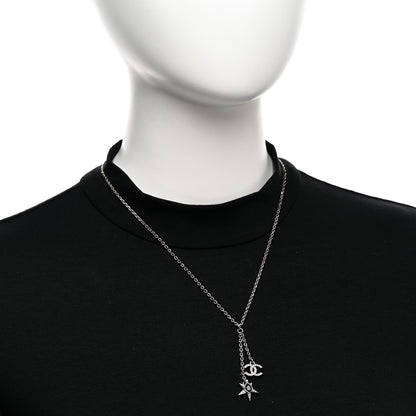 Chanel Pearl Crystal CC Star Drop Necklace Silver Green Pearly White Silver Green 2 of 6