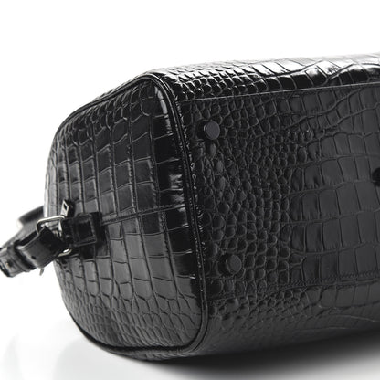 Saint Laurent Calfskin Crocodile Embossed Duffle Bag Black 6 of 9
