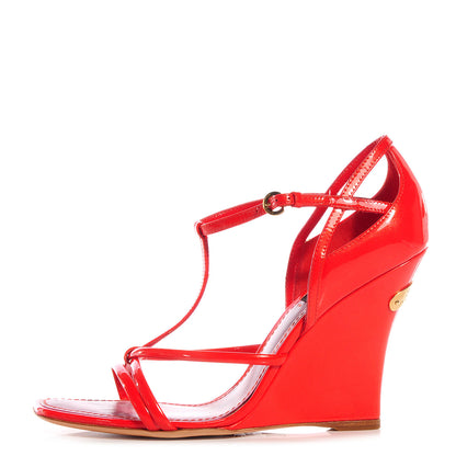 Louis Vuitton Patent Wedge Sandals 37 Orange Sunset 1 of 7