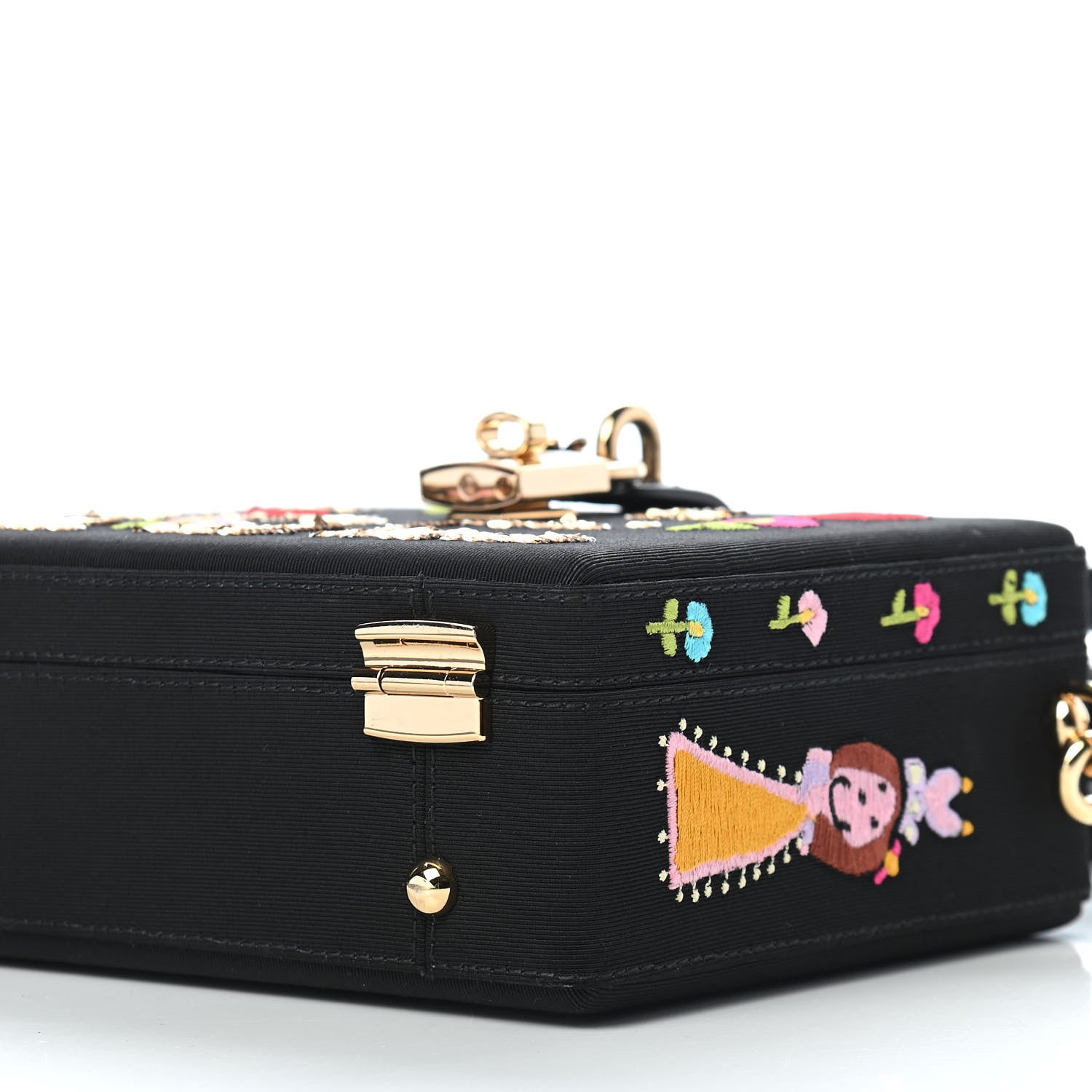 Dolce & Gabbana Snakeskin Calfskin Embossed Grosgrain Embroidered Family Box Bag Black Multicolor 8 of 8