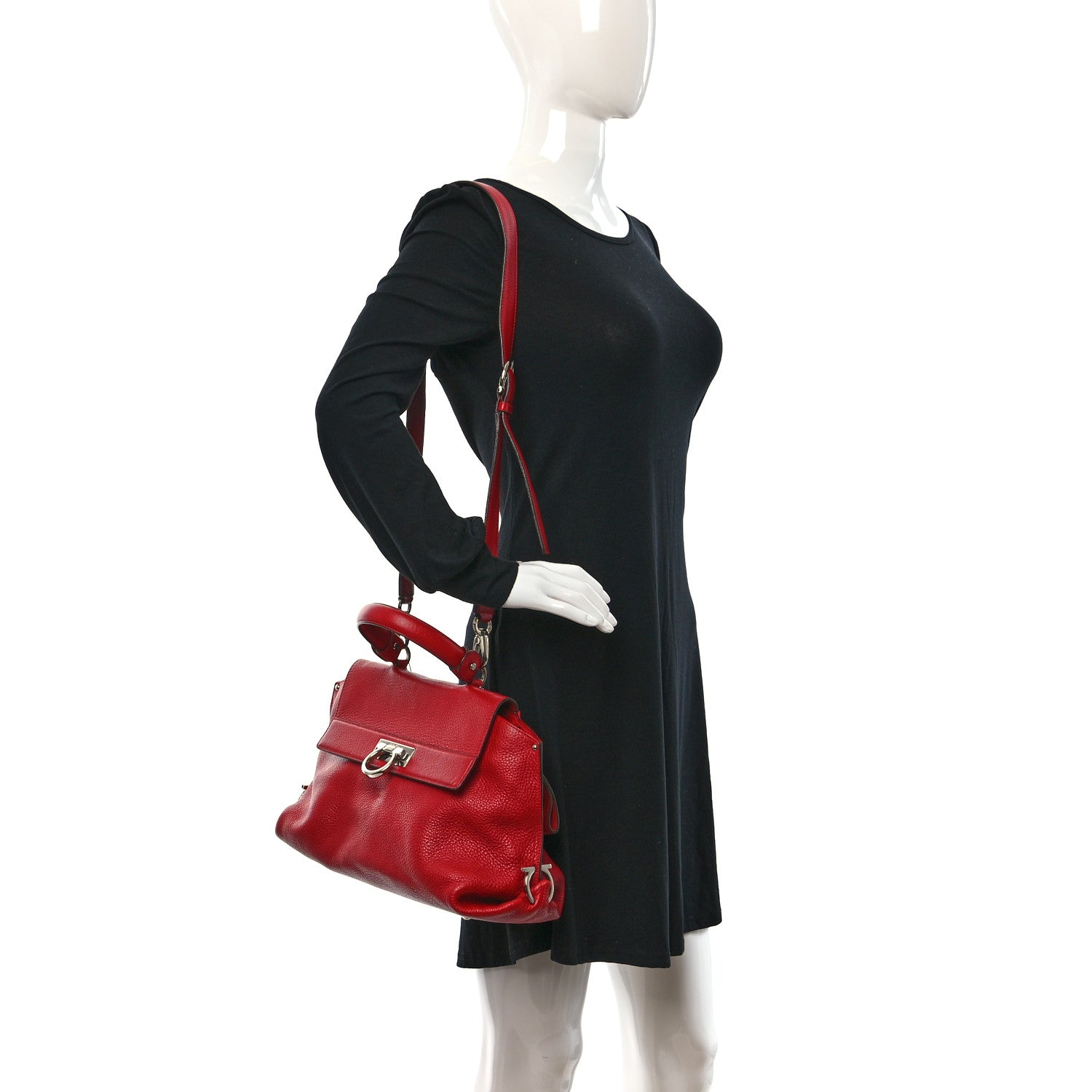Salvatore Ferragamo Grained Calfskin Sofia Satchel Red 2 of 13