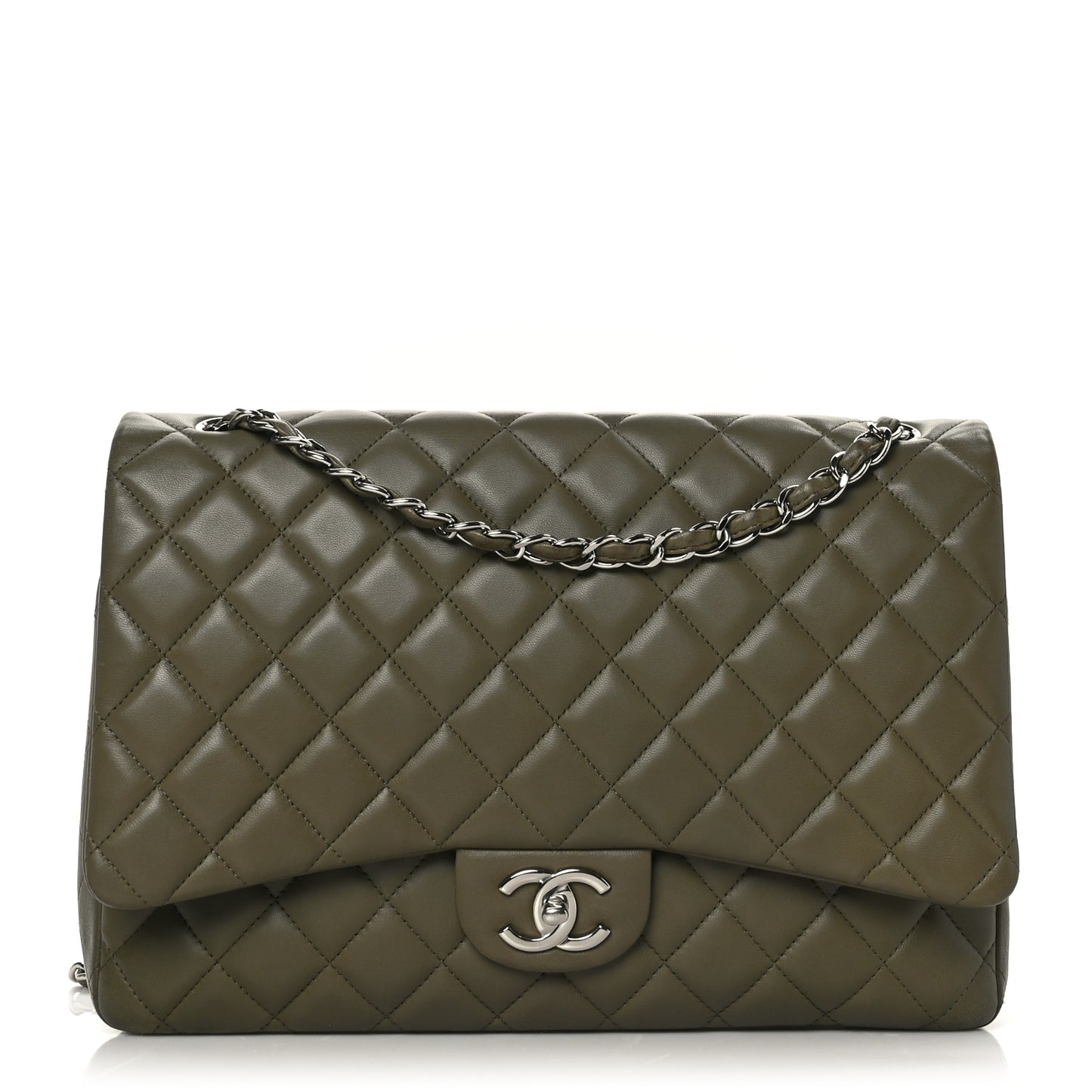 Lambskin Quilted Maxi Double Flap Green
