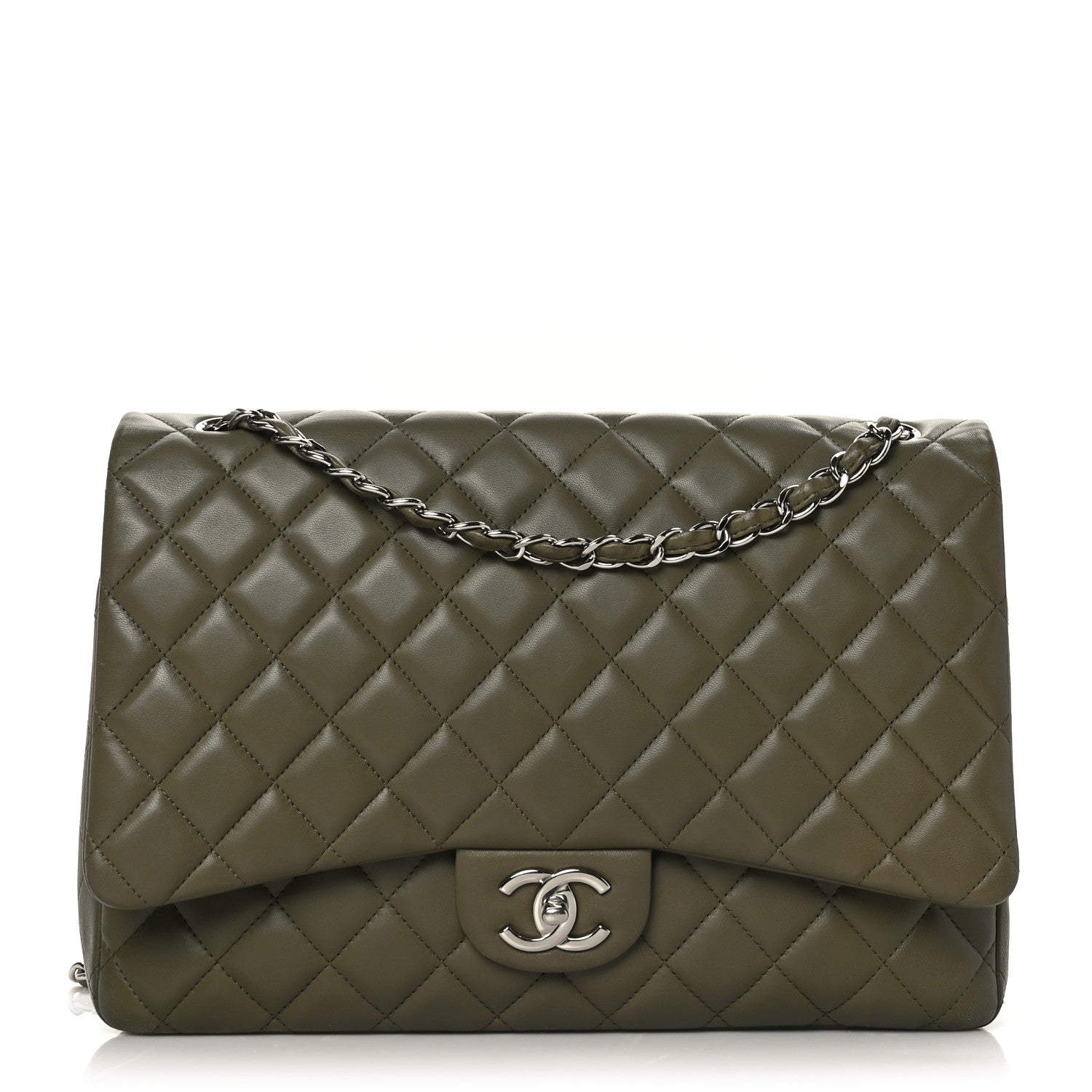 Chanel Lambskin Quilted Maxi Double Flap Green 1 of 10