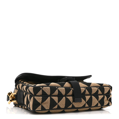 Prada Jacquard Saffiano Triangolo Symbole Embroidered Pocket Single Snap Buckle Messenger Flap Bag  Black Corda 4 of 10