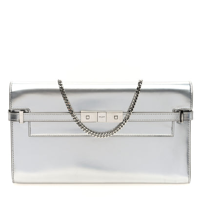 Saint Laurent Metallic Calfskin Manhattan Chain Clutch Metal Argento 1 of 9