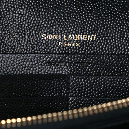 Saint Laurent Grain De Poudre Matelasse Chevron Monogram Chain Wallet Black 7 of 11