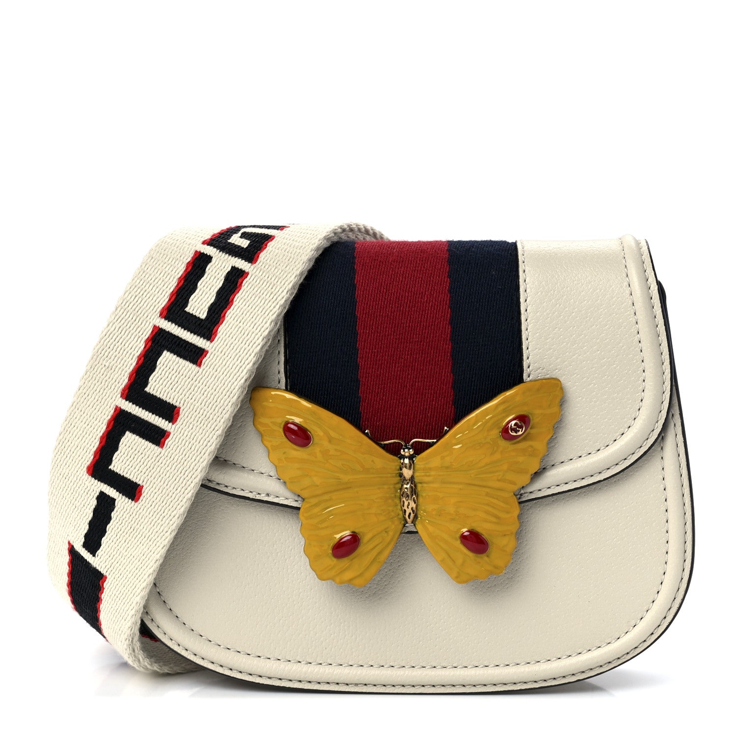Gucci Calfskin Web Stripe Butterfly Small Totem Shoulder Bag White 1 of 12