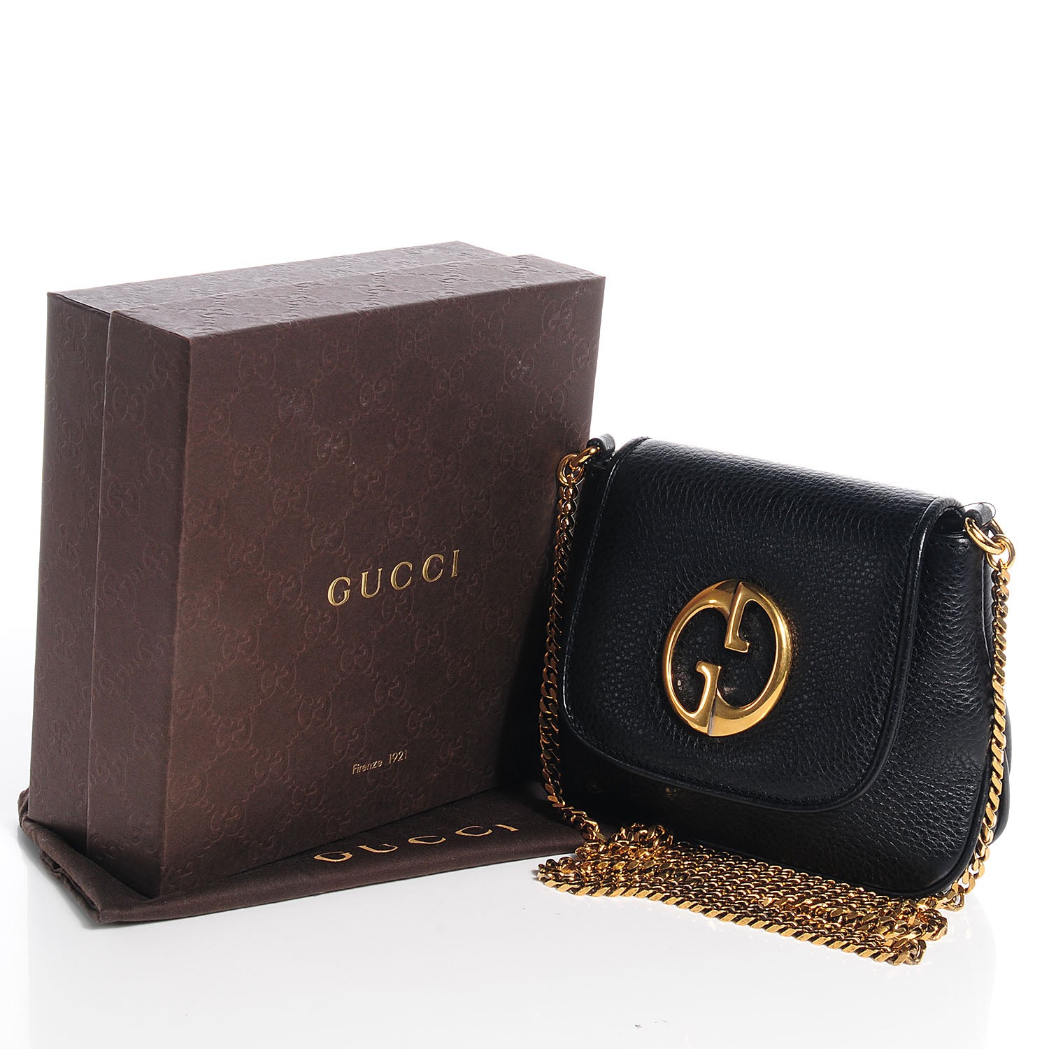 Gucci Pebbled Calfskin Small 1973 Chain Shoulder Bag Black 5 of 8