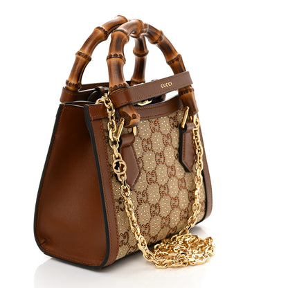 Gucci New Canvas Charisma Calfskin Crystal GG Monogram Mini Diana Tote Bag Camel Ebony 2 of 11