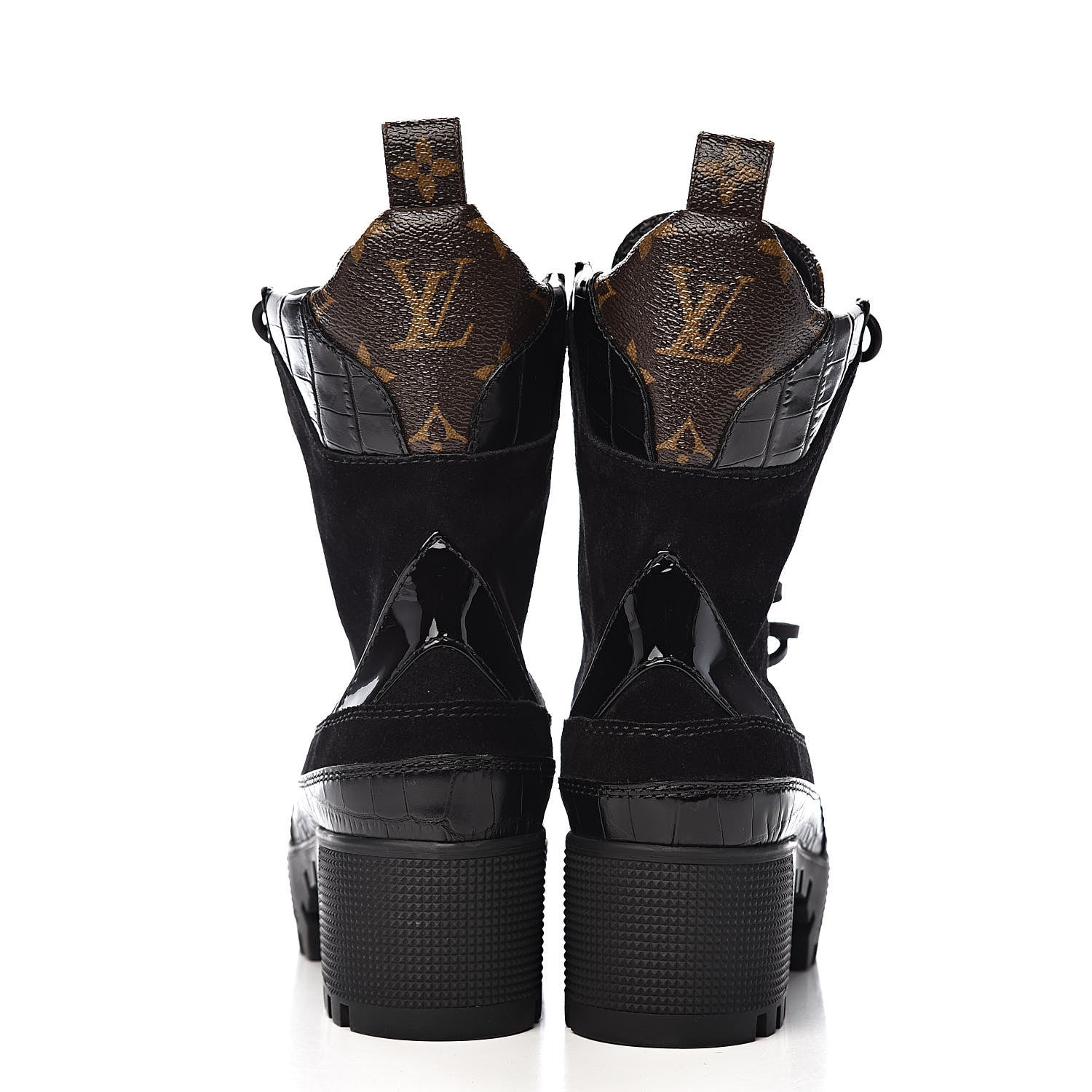 Louis Vuitton Suede Calfskin Monogram Laureate Platform Desert Boots 35 Black 9 of 10