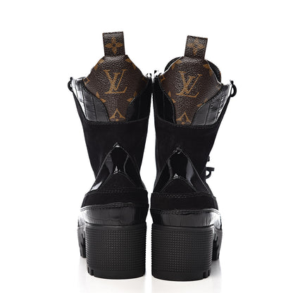 Louis Vuitton Suede Calfskin Monogram Laureate Platform Desert Boots 35 Black 9 of 10