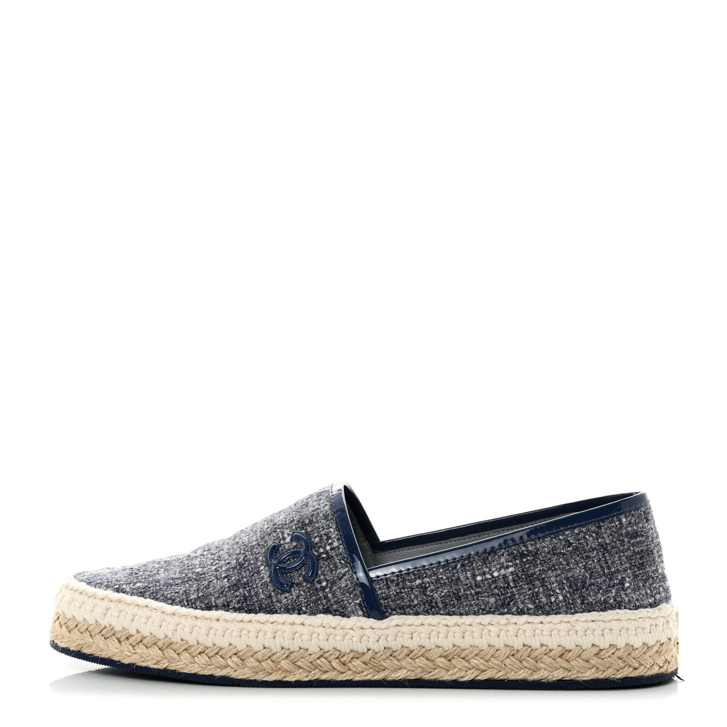 Fabric Patent Calfskin CC Espadrilles 39 Blue