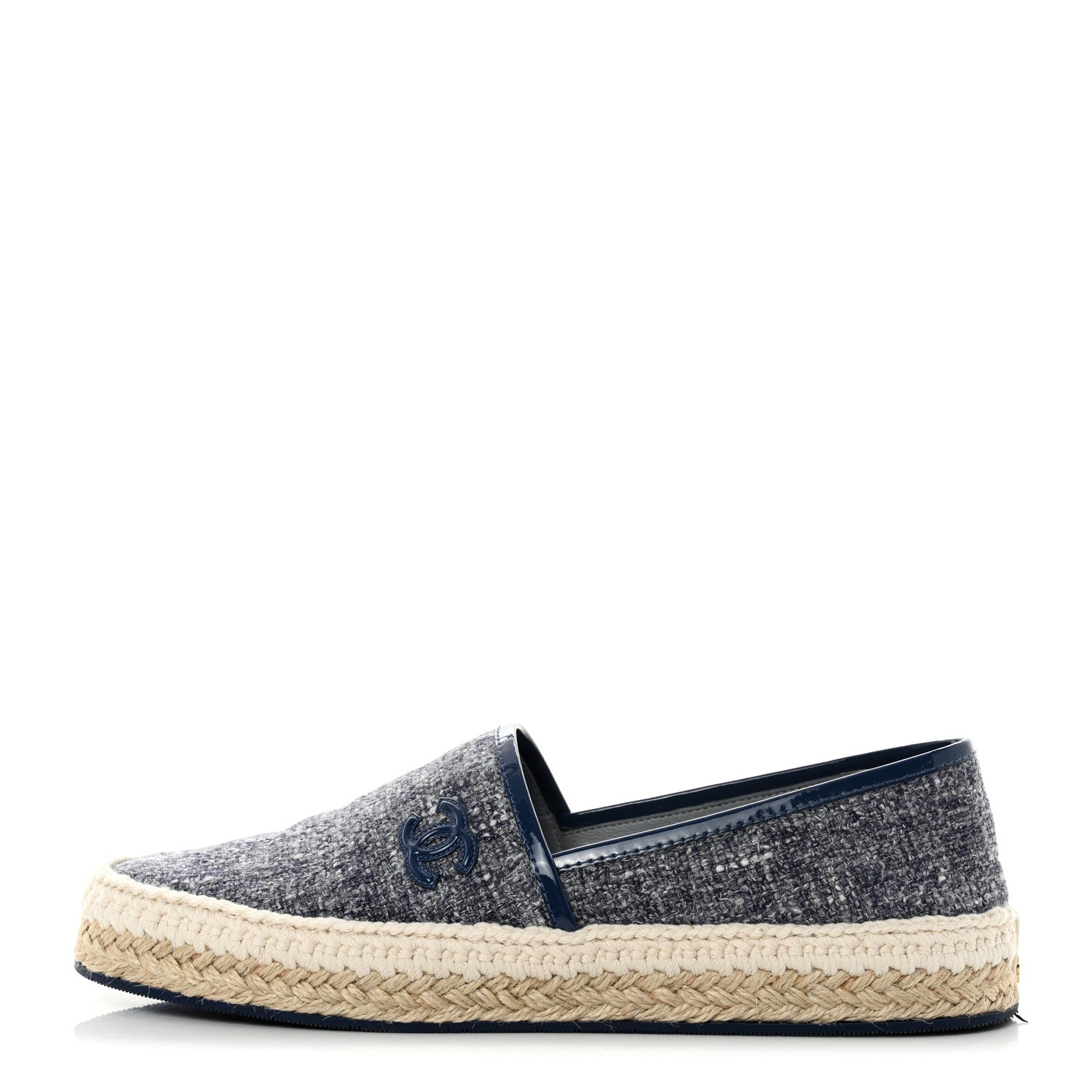 Chanel Fabric Patent Calfskin CC Espadrilles 39 Blue 1 of 8