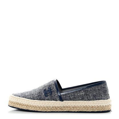 Chanel Fabric Patent Calfskin CC Espadrilles 39 Blue 1 of 8