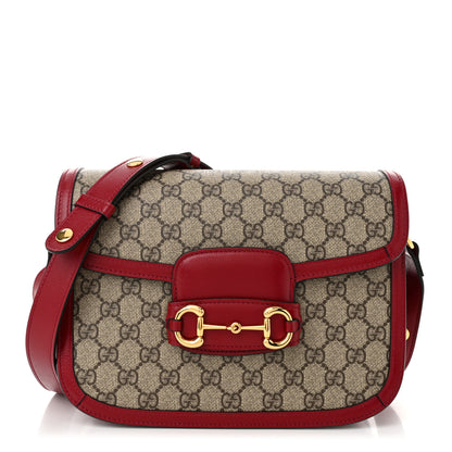 Gucci GG Supreme Monogram Azalea Calfskin Horsebit 1955 Shoulder Bag Beige Ebony New Cherry Red 1 of 10
