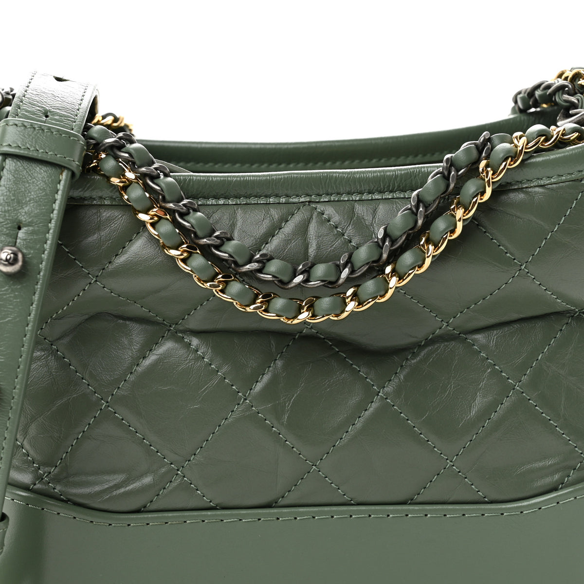 Chanel Aged Calfskin Quilted Small Gabrielle Hobo Dark Green 7 of 9