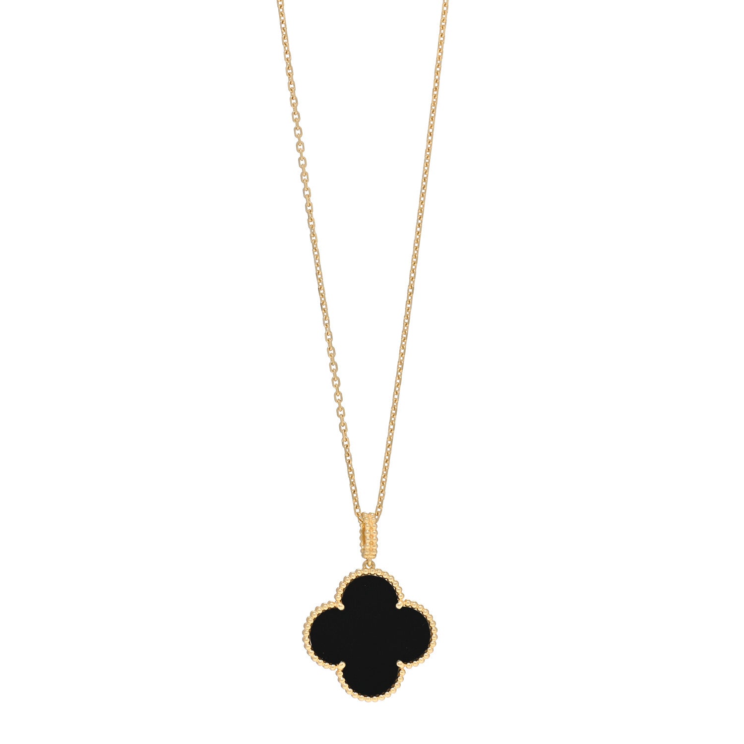 Van Cleef & Arpels 18K Yellow Gold Black Onyx Magic Alhambra Pendant Necklace 1 of 7