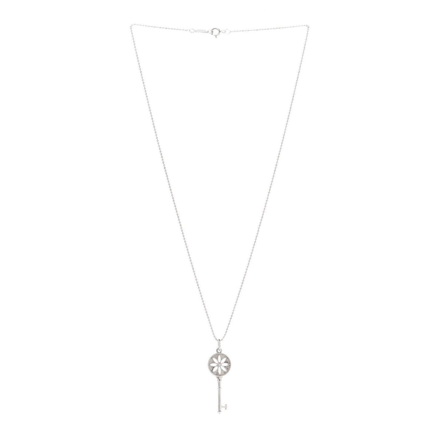 Sterling Silver Diamond Small Daisy Key Pendant Necklace