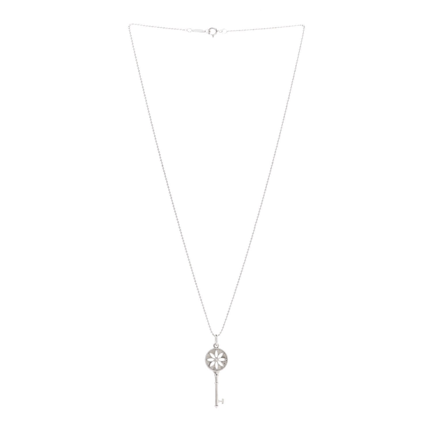 Tiffany Sterling Silver Diamond Small Daisy Key Pendant Necklace 3 of 8