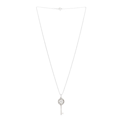 Tiffany Sterling Silver Diamond Small Daisy Key Pendant Necklace 3 of 8