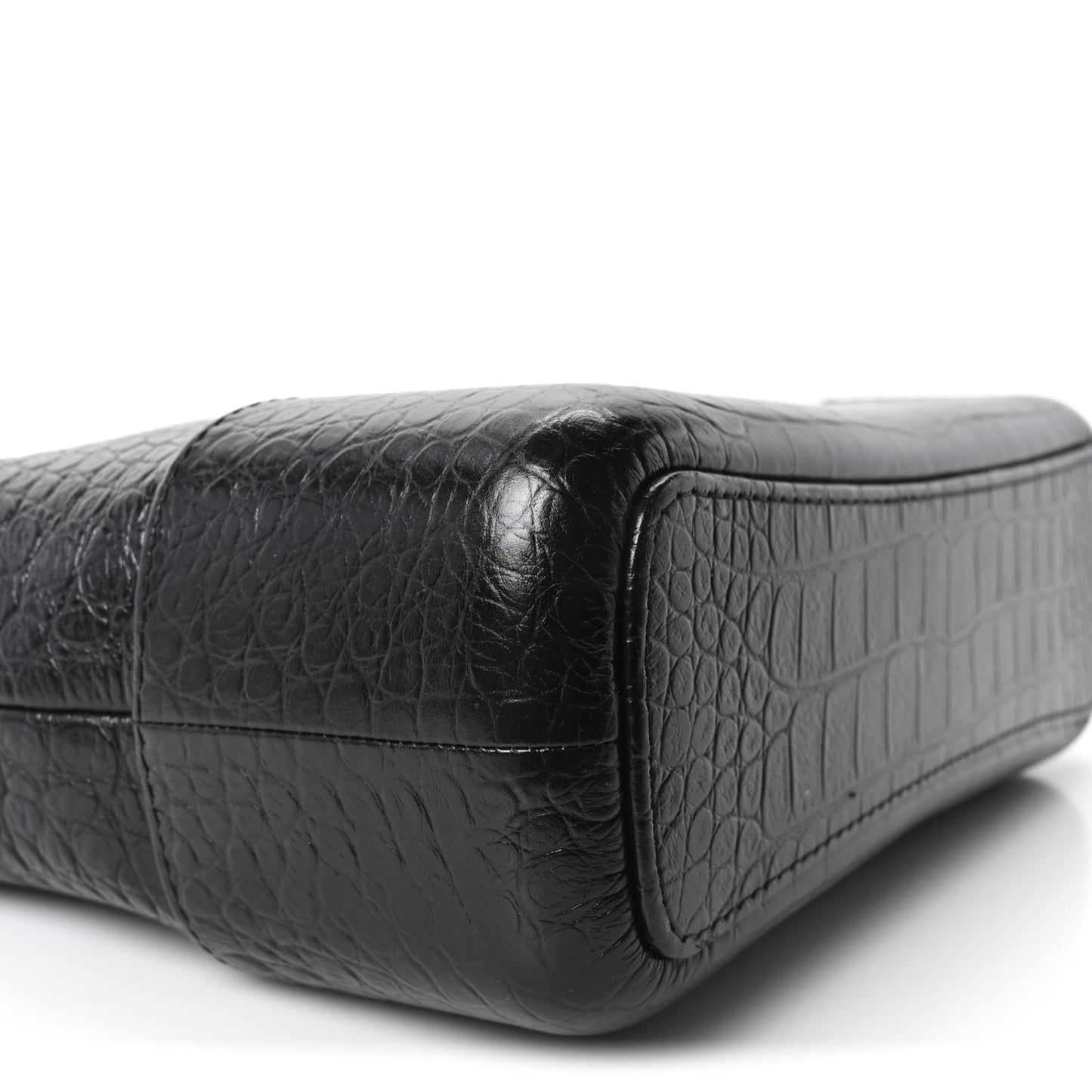 Crocodile Embossed Calfskin Medium Gabrielle Cocodile Hobo Black