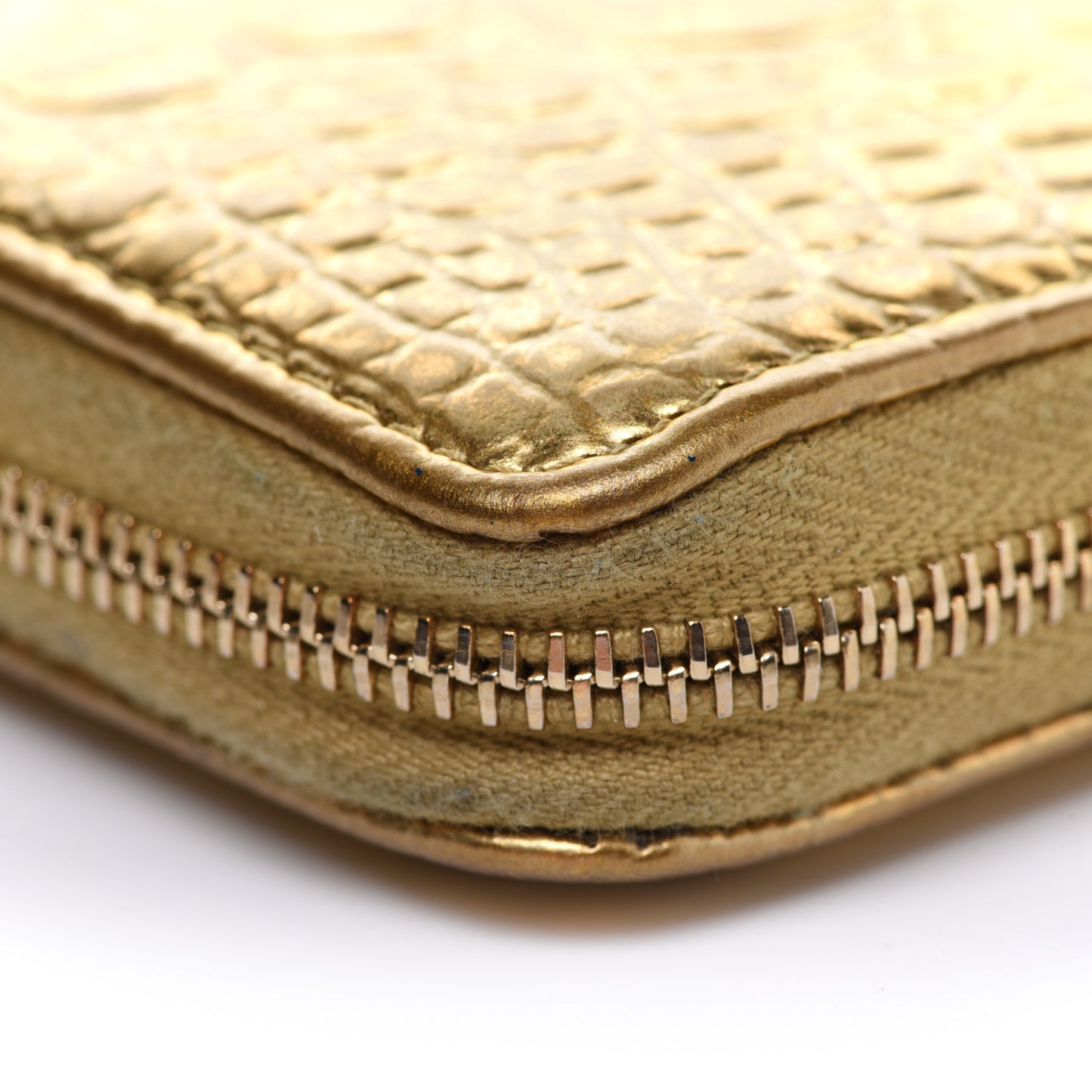 Metallic Calfskin Crocodile Embossed Small Zip Wallet Gold