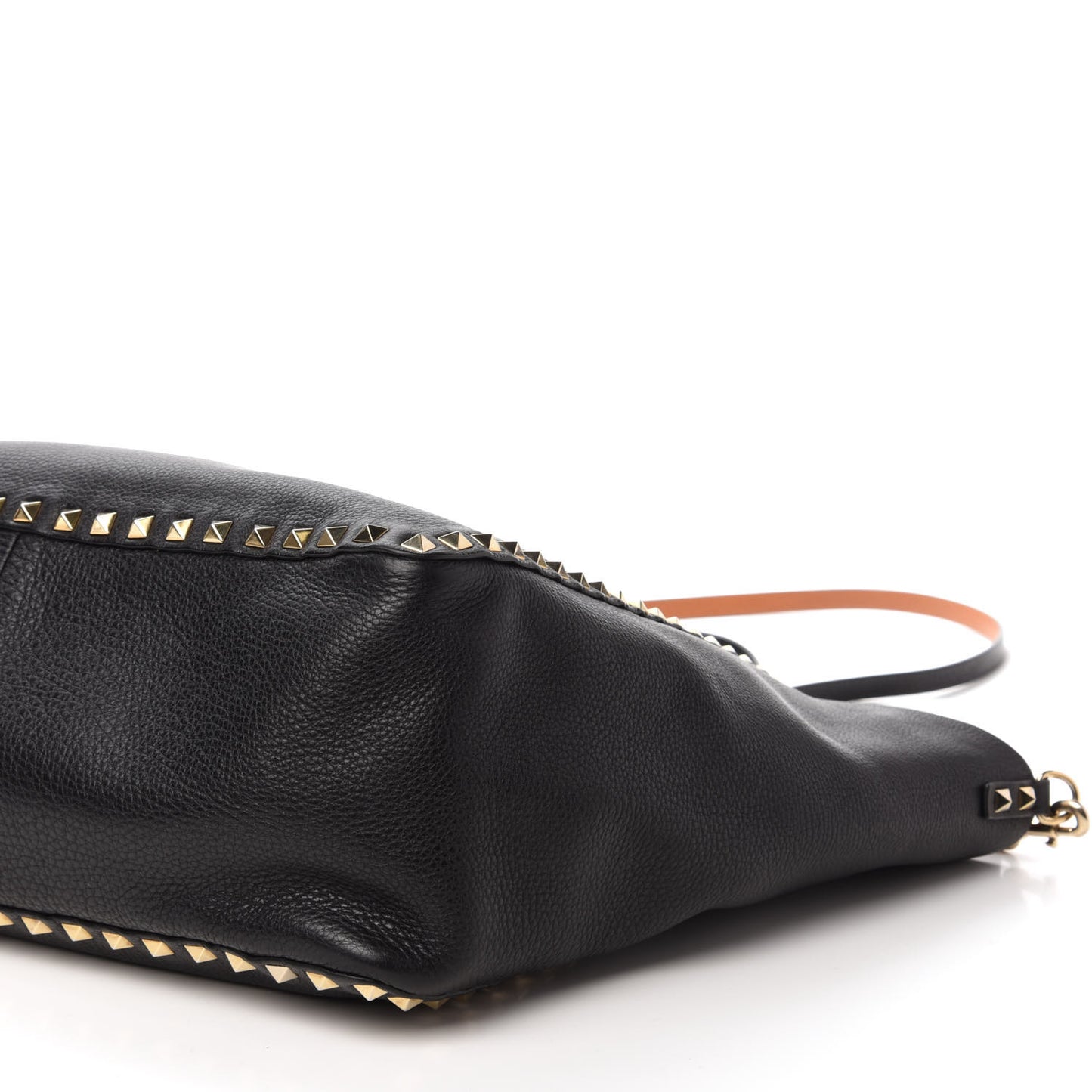 Pebbled Calfskin Medium Rockstud Reversible Tote Black Light Cuir