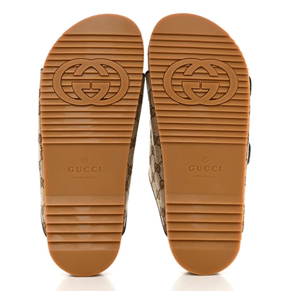 Gucci GG Monogram Lavaredo Eco Fabric Mens Slide Sandals With Straps 9 Beige Ebony Light Brown 5 of 9